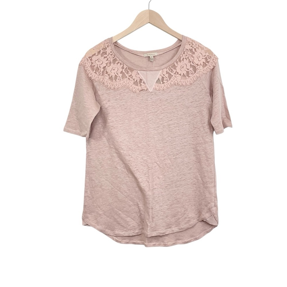 Anthropologie Bordeaux Pink Linen Shirt Short Sleeve Size Small
